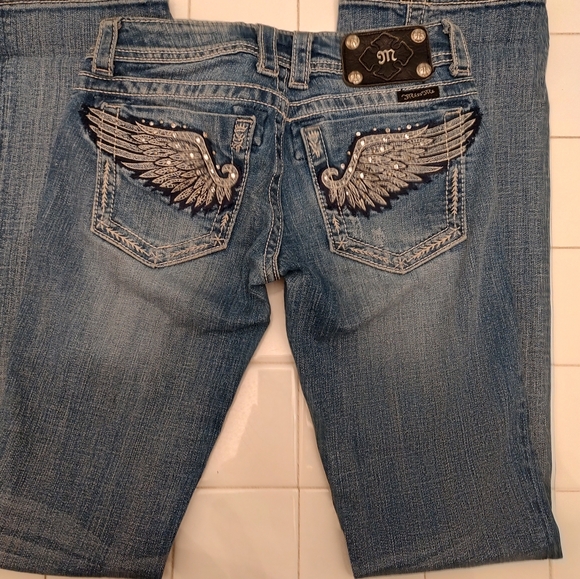 Miss Me Embellished Denim Boot Cut  Jeans with Wing Design - Picture 3 of 10
